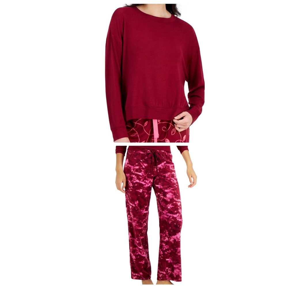 Jenni Women's 2 piece Long Sleeved Pajama Set - Burgundy - Size Large